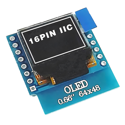 0.66 дюймовый IIC OLED дисплей 16 пин с 64x48 пикселями, бело-синие шрифты Ультранизкомощный OLED дисплей